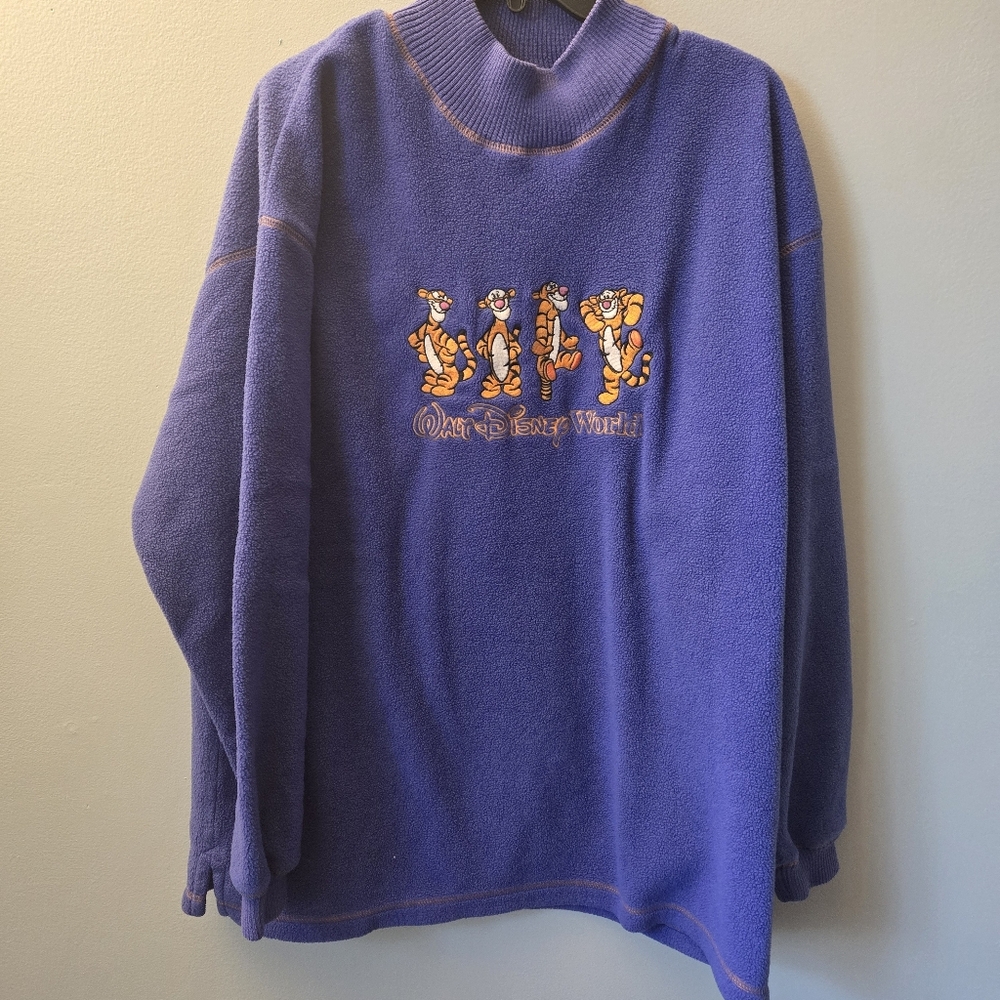 Vintage Disney World Tigger Purple Fleece Sweatshirt Pullover Womens Large